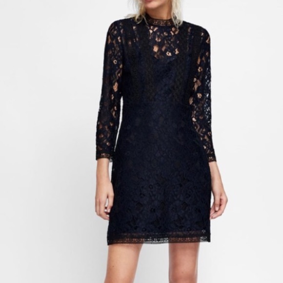Zara Blue and black lace mini dress - Picture 1 of 3